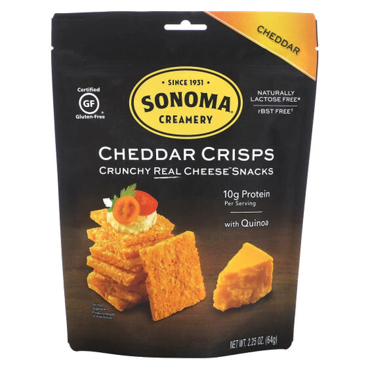 Close-up of Crunchy Cheddar Cheese Crisps by Sonoma Creamery