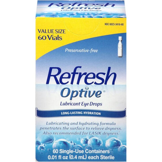 Box of Refresh Optive Lubricant Eye Drops, 60 Single-Use Containers for Dry Eye Relief