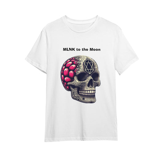 Men's Premium Cotton Aldut T-Shirt with EOS and MLNK Crypto Print - A stylish expression of crypto enthusiasm.