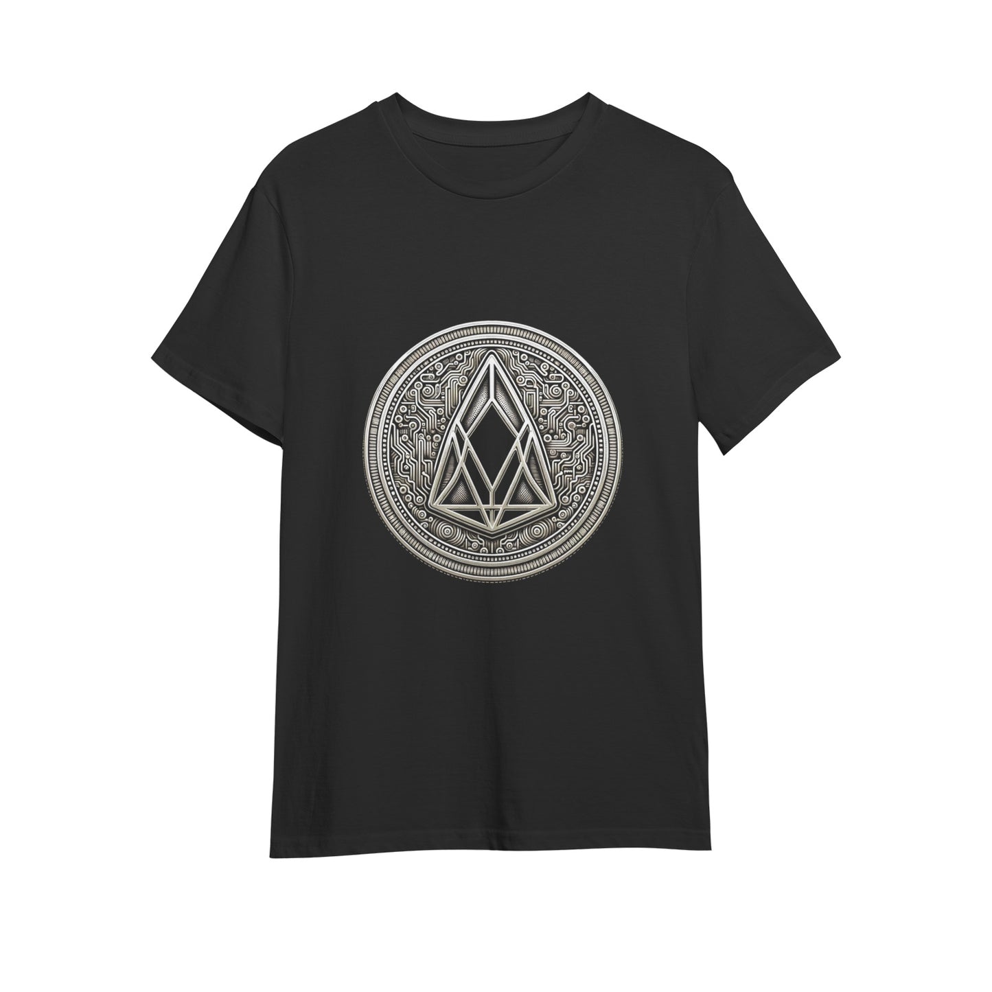 Men's Premium Cotton T-Shirt with EOS Cryptocurrency Print on MLNK Store - A blend of classic comfort and modern crypto style."