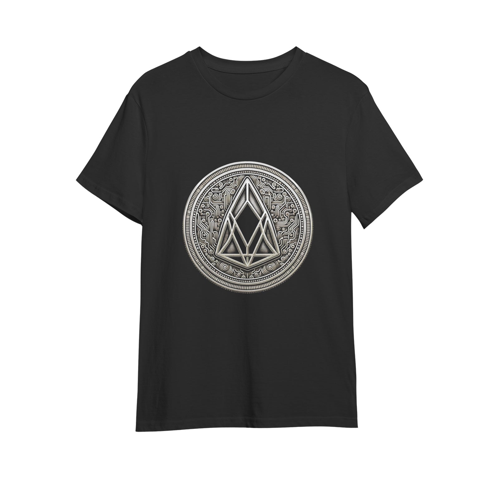 Men's Premium Cotton T-Shirt with EOS Cryptocurrency Print on MLNK Store - A blend of classic comfort and modern crypto style."