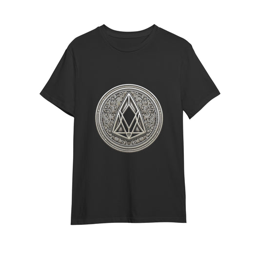 Men's Premium Cotton T-Shirt with EOS Cryptocurrency Print on MLNK Store - A blend of classic comfort and modern crypto style."